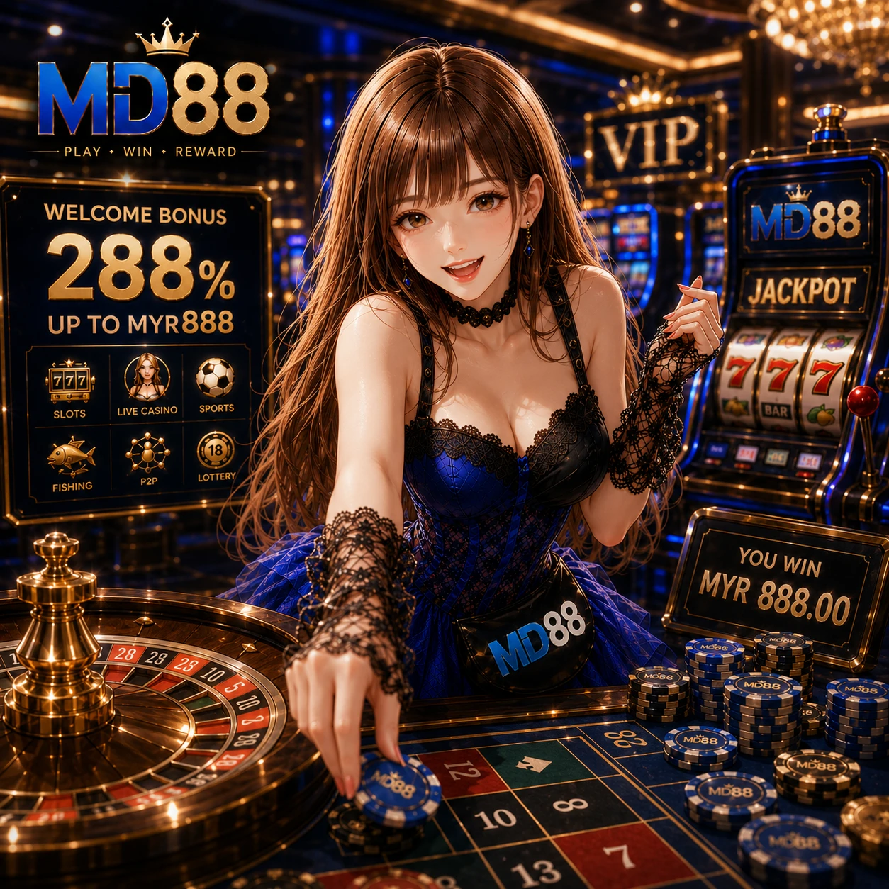Landscape | Description: Grid of popular MD88 slot game thumbnails including Super Ace, Golden Empire, and Fortune Gems displayed on a dark interface